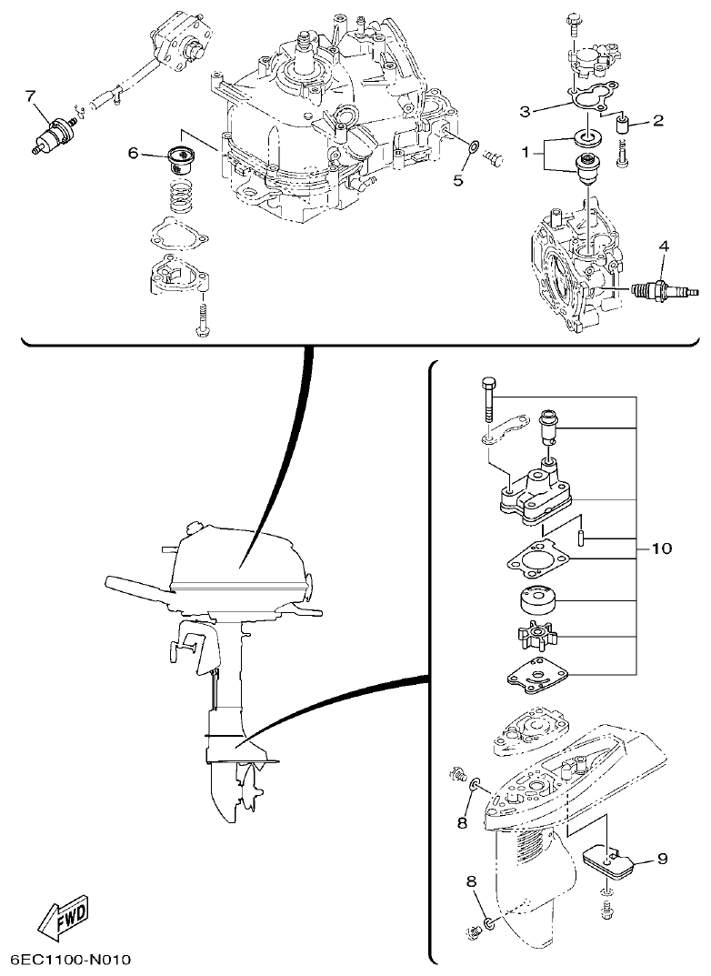 Yamaha F4BMH, F5AMH, F6CMH SCHEDULED SERVICE PARTS parts diagram